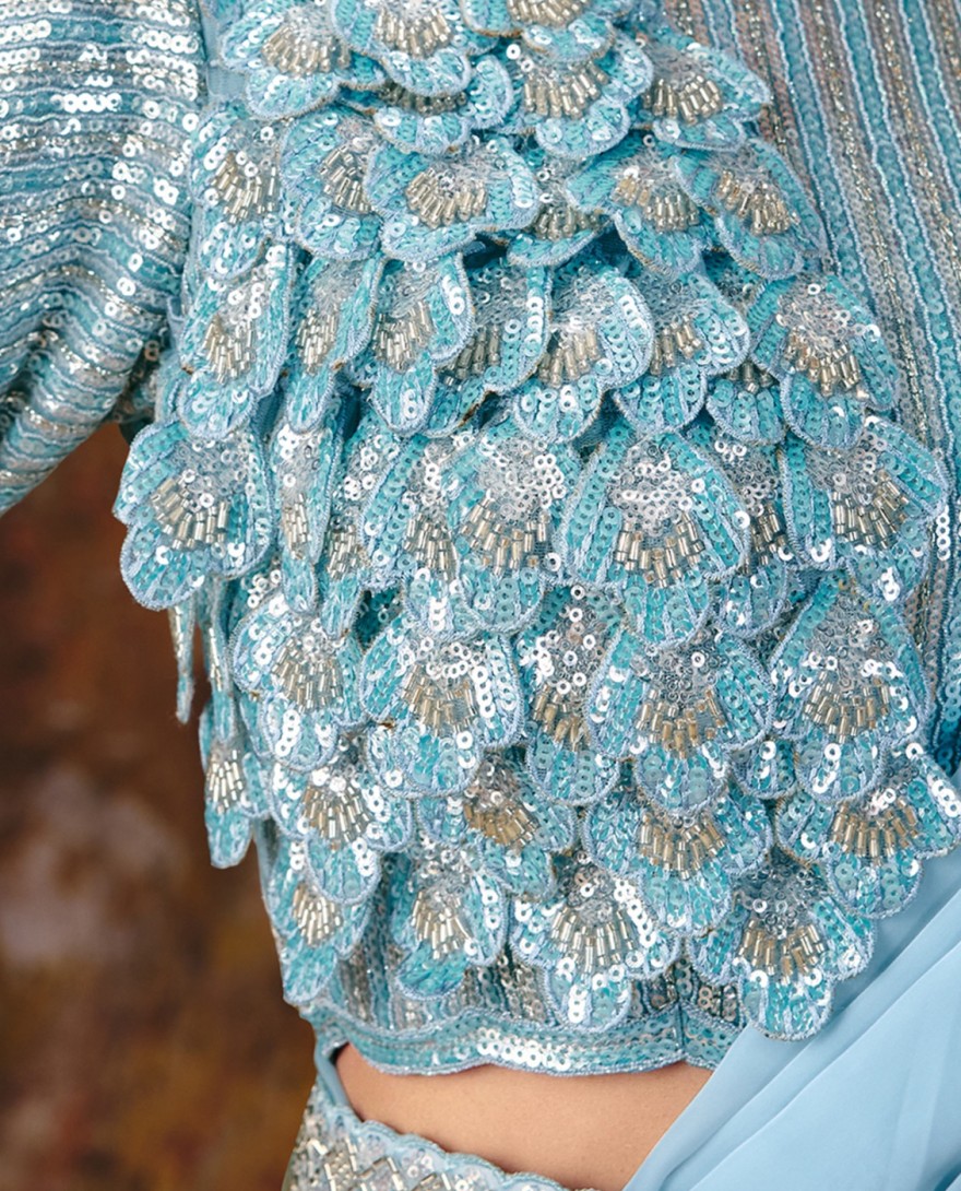 27108 - Firozi Blue Embroidered Wedding Party Designer Saree